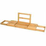 Invero Luxury Natural Wooden Bath Caddy Bridge Over Tub Shelf - Extendable Bathtub Tray (50 to 85cm) Holder for Wine Glass, Book, Tablet and Smartphone - Ideal for Loved Ones - Fits Most Bath Sizes