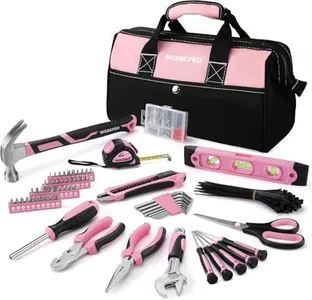 WORKPRO Pink Tool Kit, Home Repairing Tool Set with Wide Mouth Open Storage Bag, Household Tool Kit - Pink Ribbon