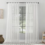 Archaeo Burlap Weave Linen Blend Tab Top Curtain, 50" x 84", White