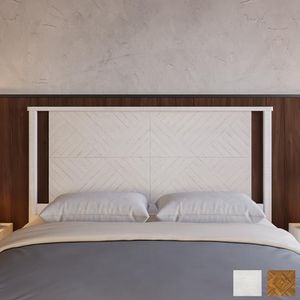 Bme Ethan Queen Size Diamond Headboard ONLY - Rustic & Mid-Century Modern Style Without Bed Frame - Solid Acacia Wood - Easy Assembly - Rustic White