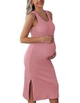 Ekouaer Baby Shower Dress Maternity Dress for Photoshoot Sleeveless Stretchy Long Pregnancy Dresses Light Pink XL