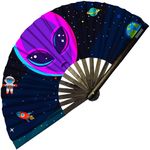 Rave Fan - Festival Fan - Large Folding Fan for Raves, Halloween, Burlesque, Drag Queen, Rainbow Outfits for Women & Festival Accessories - Clack Fan Hand Fan (Alien Hand Fan)