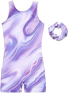 MODAFANS Gymnastics leotards for Girls Sparkly Unitards Biketards Dance Ballet Outfit with Scrunchie Purple Wave,12-13years