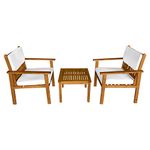 FDW 3-Piece Acacia Wood Patio Bistro Set Outdoor Chat Conversation Table Chair Set with Water Resistant Cushions and Coffee Table Chairs for Beach Backyard Balcony Garden, Natural