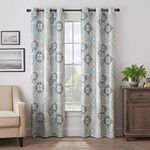 Eclipse Martina Medallion Grommet Top Curtains for Bedroom, Single Panel, 40 in x 63 in, Blue