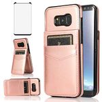 Phone Case for Samsung Galaxy S8 Plus with Tempered Glass Screen Protector and Credit Card Holder Wallet Cover Stand Leather Cell Glaxay S8plus S 8 8plus 8S Edge S8+ SM-G955U Cases Women Rose Gold