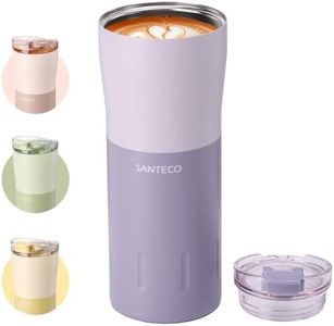 Santeco Insulated Coffee Mug 17oz Stainless Steel Travel Coffee Mug with Flip Lid Leak Proof Vacuum Tumbler Reusable to Go Mug for Hot/Ice Coffee Tea-Vine Purple