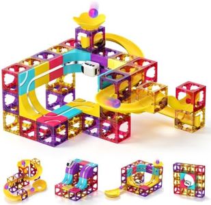 Magnetic Tiles Marble Run for Kids 4-8, 92Pcs Magnetic Building Tiles Toys | Magnetic Race Track Magnet Toys with Glow Marble, STEM Magnetic Tiles Kit, Educational Magnet Making Kit Gift for Kids