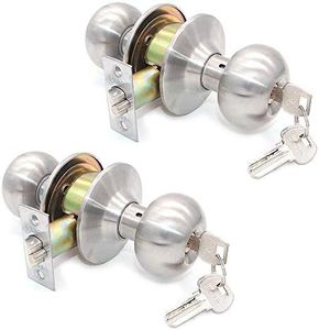 NUZAMAS Set of 2 Stainless Steel Keyway Entrance Door Locks, Keyed Door Lock Set, Interior Exterior Door Knobs, Bed Room, Kitchen, Bathroom, Laundry Room Doors, 3 Keys