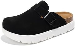 Project Cloud Genuine Leather Clogs for Women - Memory Foam Arch Support Women Footwear Womens Casual Shoes, Non-Slip Platform Clogs Mules for Women 2024 - Women Shoes (Benton Chunky, BLK, 6.5)