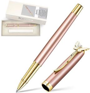 Kavura Butterfly & Pearl Rollerball Pen – Elegant Brass Pen Gift Set for Women, Jewelry-Inspired Design, Glossy Finish, with German Refill, Gift for Her, Graduation & New Beginnings (Rose Gold)