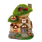 TERESA'S COLLECTIONS Mushroom Garden Statues with Solar Outdoor Light, Cute Flocked Fairy House Accessories Cottage Figurines Lawn Ornaments Outdoor Garden Gifts for Mom Mothers Day Yard Decor 6.6“