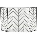 Deco 79 Metal Geometric Foldable Mesh Netting 3 Panel Fireplace Screen with Chevron Pattern, 52 Inch x 1 Inch x 31 Inch, Black