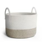 Keplin Small Rope Storage Baskets - Woven Two Tone Material Nursery Hamper with Handles, Large Capacity for Laundry, Baby Clothes, Toys (Natural & White)