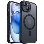 CANSHN Magnetic Compatible with iPhone 15 Case, Upgraded [Full Camera Protection] [Compatible with Magsafe] [Translucent Matte] Shockproof Protective Phone Case 6.1" - Black