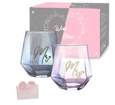 Mr and Mrs Couple Glasses,Wine Glass Mugs Set,Wedding Mugs for Bride and Groom,Wine Glasses Gifts for Couple Anniversary,Gifts for women,Bridal Shower,Engagement,His & Hers,Christmas Valentines Day