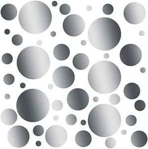 Set of 100 (Silver Metallic) Vinyl Wall Decals - Assorted Polka Dots Stickers - Removable Adhesive Safe on Smooth or Textured Walls - Round Circles - for Nursery, Kids Room, Bathroom Decor
