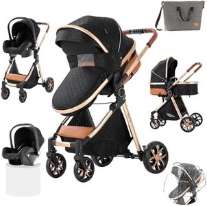 Prokoke Passeggino Trio, Trio Passeggino Neonati con Due Modi Reversibili per Spingere, Passeggino 3 in 1 con Una Lega di Alluminio a Cornice, Trio con Design Pieghevole in Un Clic (225 Black)