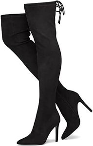 Shoe Land Womens JESSENIE Over the Knee Thigh High Boots Long Stretch Pointed Toe Stiletto High Heel Dress Boots, Black, 10