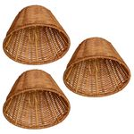 Wall Lamp Shades Clip On,Wicker lampshade Set of 3 Lampshades for Candle Crystal Chandelier,Woven Rattan Small Tapered Chandelier Lampshade Bell,15.5 * 8 * 9.5 (cm)