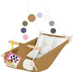 CaTeam - Canvas Kids Swing, Wooden Hanging Swing Seat Chair with Safety Belt, Durable Kids Swing Chair, Outdoor and Indoor Swing for Kids, Mounting Hardware Included, Ocher