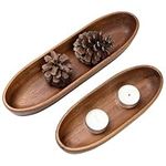 Navaris Wooden Deco Bowls - Acacia Wood Functional & Stylish Bowls for Decorative Storage - Wooden Fruit Key Pot Pourri Bowl - Long Oval Potpourri Dough Table Decor Bowl - Set of 2