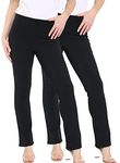 kraftd Ladies Bootleg Trousers Women Boot Cut High Rise Ribbed Pull On Work Bottoms Elasticated Waist Pants (Pack of 2) Black