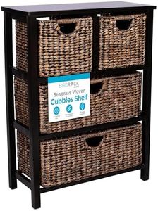 BIRDROCK HOME Seagrass Cubby Dresser | 4 Drawer Bins | Decorative Wood Storage Cubbies Shelf Organizer | Industrial Furniture Chest Basket | Espresso