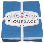 Now Designs Floursack Kitchen Towels, Set of Three, Moonlight Blue/Cool Blue/Indigo Blue