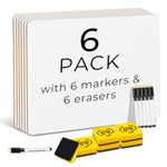 Double Sided Dry Erase White Board, Ohuhu 6-Pack 9 x 12 Inch Small Whiteboards Set, Including 6 x Lap Board, 6 x Black Markers, 6 x White Boards Eraser, Individual White Boards Set for Class Supplies