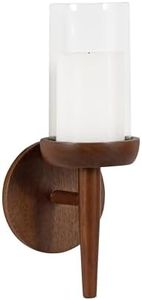 Kate and Laurel Shae Transitional Wooden Wall Sconce; 5 x 5 x 13; Walnut Brown; Modern Candle Holder with Removable Glass Cylinder for Flameless Pillar Candles in Bedroom or Entryway