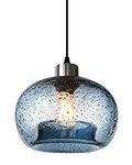 CASAMOTION Pendant Lights Kitchen Island Hand Blown Glass Lighting Marble Blue Modern Farmhouse Foyer Entryway Light Fixtures Ceiling Hanging Globe Over Table Sink Brushed Nickel 9 Inch Diam
