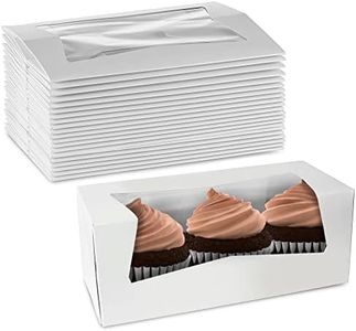 MT Products White Cupcake Boxes 9" x 4" x 3.5" - Auto Pop-Up Bakery Boxes with Window (Pack of 25) - Made in the USA