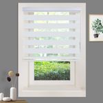 Wymo Zebra Blinds for Windows 21''W X 64''H inch White - Manual Control Stick - Horizontal Window Blinds Roller Shades - Light Filtering Roller Shades for Windows