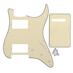 IKN Strat HH Electric Guitar Pickguard and Back Plate Tremolo Cover for Fender Standard Style Guitar, 3Ply 11 Hole Cream, With pure aluminum foil shield on the backside