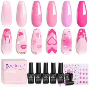 beetles Gel Polish Pink Gel Nail Polish, 6 Colors Hot Pink Glitter Bright Pink Jelly Pink Valentine Gel Polish Soak off UV LED Cured Art Manicure Set Spring Nail Art Design Salon Home for Girl's Dating Wedding