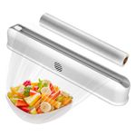 BriSunshine Cling Film Dispenser and Cutter, Magnetic Tin Foil Dispenser Refillable Plastic Wrap Cutter with Suction Cup for Kitchen Home Restaurant, 1 Cling Film Roll Included (White)