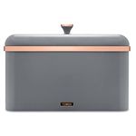 Tower T826130GRY Cavaletto Bread Bin with Removable Lid, Large Capacity, Durable Steel Body, Grey and Rose Gold