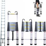 6.2M Telescopic Ladder with hooks, 20.3FT Multi-Purpose Folding Aluminium Telescoping Ladder Foldable Ladder Extension Ladder Extendable Portable Loft Ladder Lightweight, 330lb Capacity, EN131