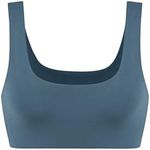 ODODOS Square Neck Sports Bra for Women Wirefree Non Padded Yoga Tank Workout Crop Tops, Ink Blue, X-Small