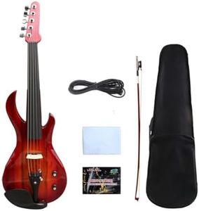 WUQIMUSC Full size Electric Violin 4/4 Silent Violin kit for 5 String Solid wood body with Ebony fittings guitar-shaped Powerful Sound,case,bow