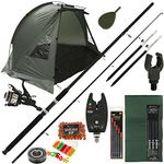 Carp Stalker Fishing Rod 8ft 2.5lb & 2BB Reel 10lb Line Complete Tackle Setup & 1 Man Bivvy Shelter | Bite Alarm | Unhooking Mat | Bait | Floats | Banksticks