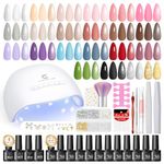 PEACECOLOR Gel Nail Polish Set, 39 PCS Gel Nail Kit with U V Lamp 22+4 Colours White Red Brown All Seasons Gels Polish Set with Base and Top Coat Manicure Tools Nail Salon DIY at home Gifts for Women