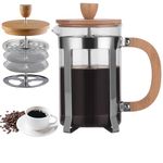 Mellovin French Press Coffee & Black Tea Maker with Heat Resistant Borosilicate Glass, Superior Filtration System, 304 Stainless Steel Plunger, Wooden Lid and Handle(800 ml)