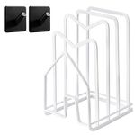 Hikinlichi Cutting Board Stand Organiser Rack Holder Kitchen Countertop Chopping Board Holder Rack w 2 Adhesive Hooks Pots Pan Lids Rack 12.5x14.5x21.5cm White