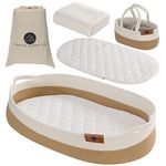 Baby Changing Basket, Moses Diaper Bassinet with foam pad, 2 waterproof covers, blanket, diaper caddy storage organizer, table/dresser/nursery topper, portable Boho station for tables, woven rope tray