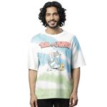 Free Authority Tom & Jerry Printed Loose Fit Off White Cotton Men's T-Shirt