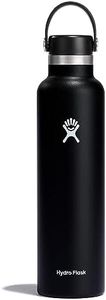 HYDRO FLASK - Water Bottle 709 ml (24 oz) - Vacuum Insulated Stainless Steel Water Bottle with Leak Proof Flex Cap and Powder Coat - BPA-Free - Standard Mouth - Black