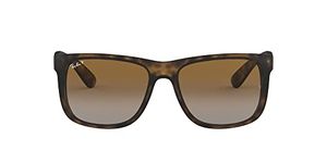 Ray-Ban RB4165 Justin Rectangular Sunglasses, Rubber Havana/Polarized Grey Gradient Brown, 55 mm