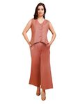 Boholyfe Women's Cotton Elastic Waistband Solid Sleeveless Earthy Allure Waistcoat and Pant Set (M) Brown